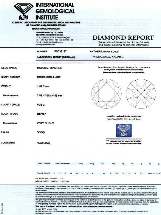 Foto 9 - Diamant 1,59ct Olive Hellgrün Brillant VVS2 IGI Diamond, D5088