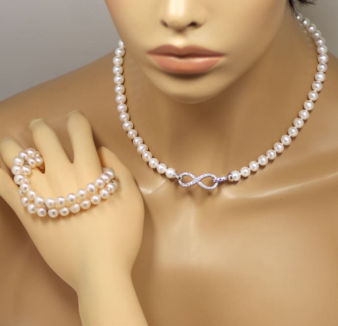 Foto 4 - Perlen Collier dekorativer Silber Verschluss und Armband, Q1275